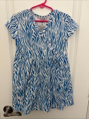 Diane Von Furstenberg Blue and White Zebra Wrap-Style Kids Dress